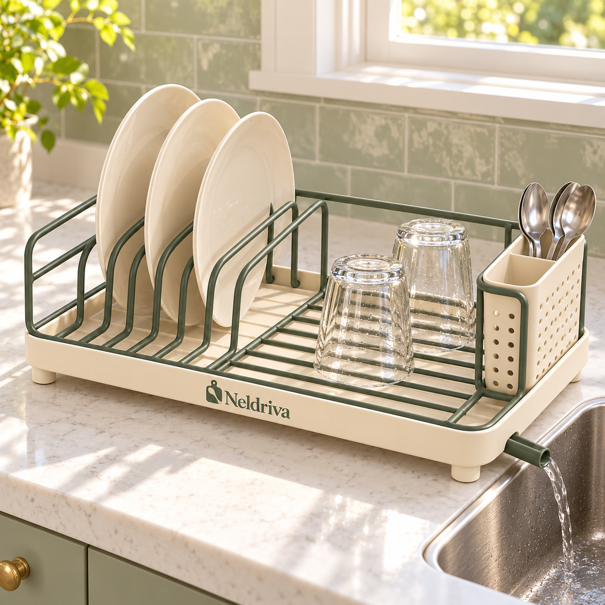 Neldriva Drain-Spout Dish Drying Rack