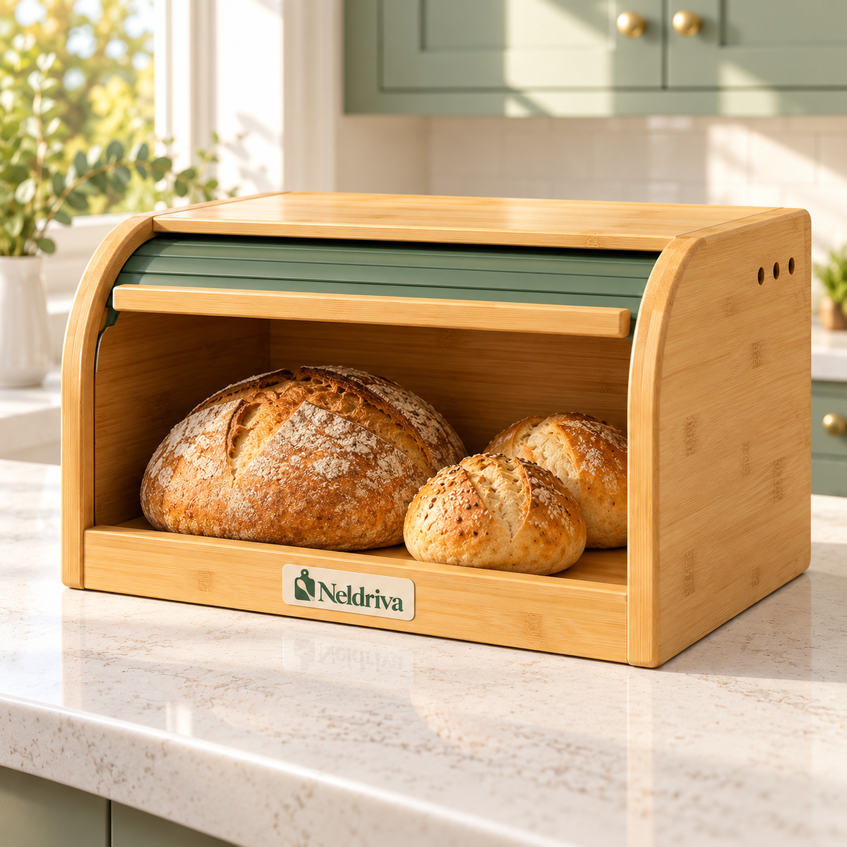 Neldriva Bamboo Roll-Top Bread Box