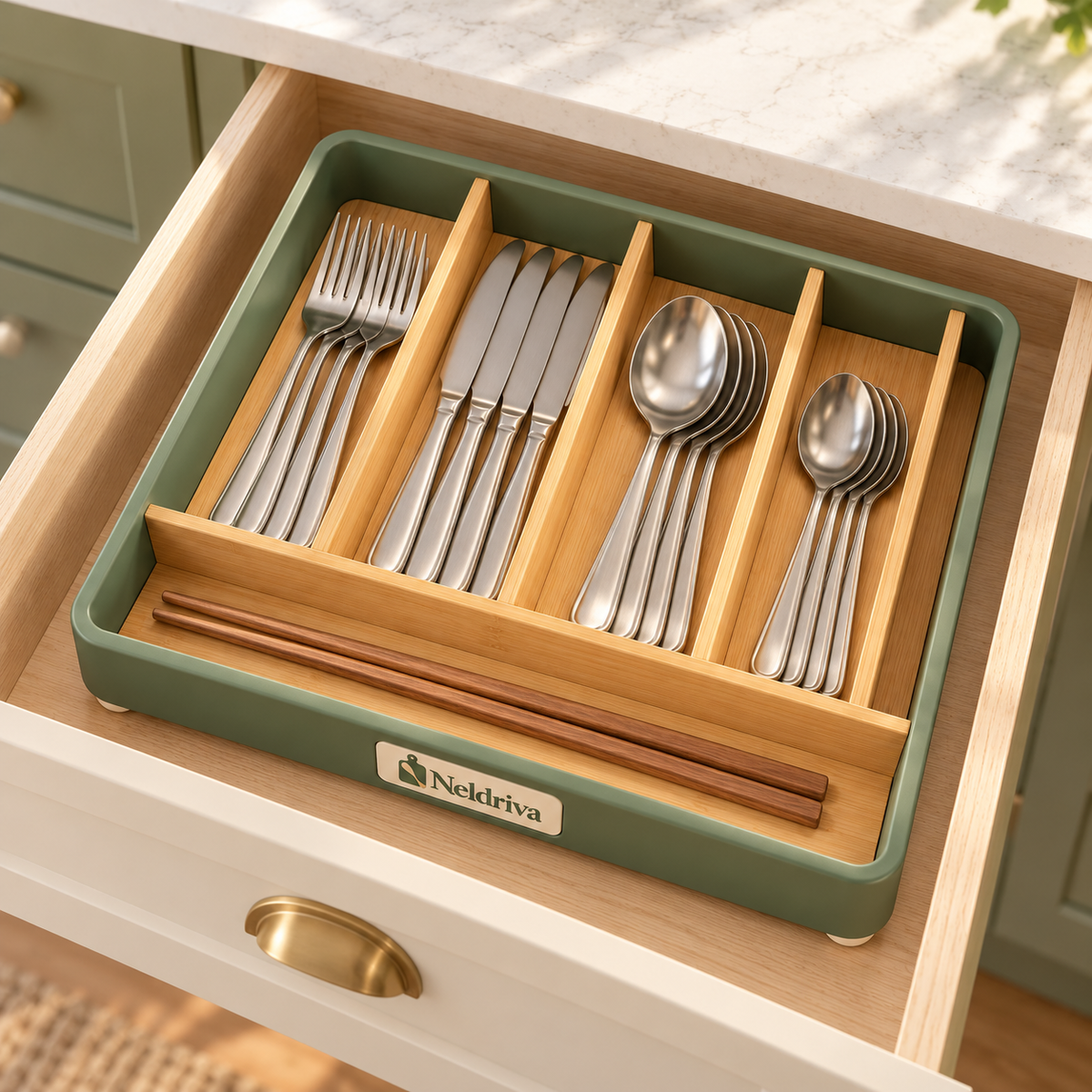 Neldriva Bamboo Cutlery Drawer Organizer