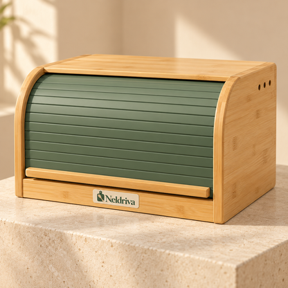 Neldriva Bamboo Roll-Top Bread Box