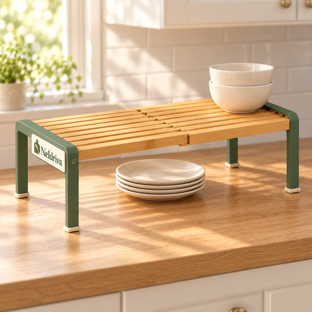 Neldriva Expandable Bamboo Counter Shelf